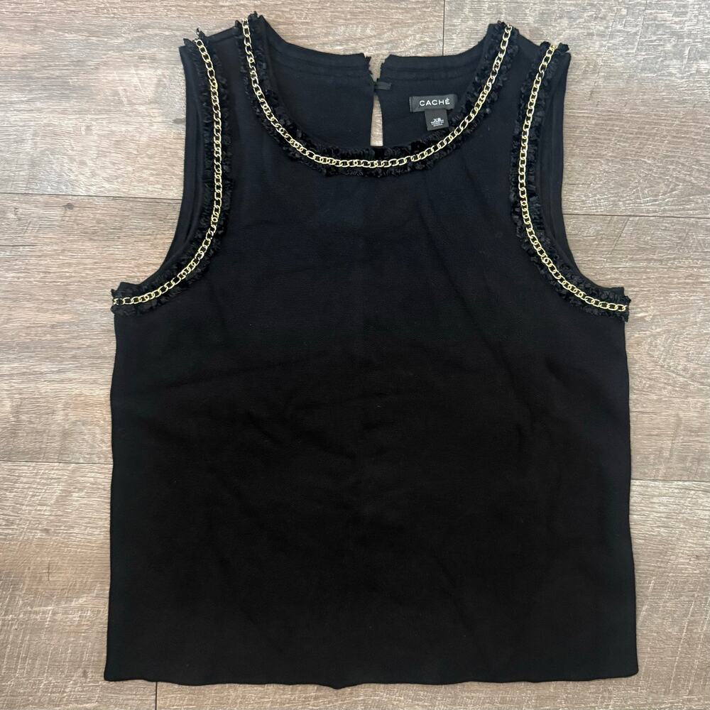 Cache Black Tank Top With Gold Chain Size XS